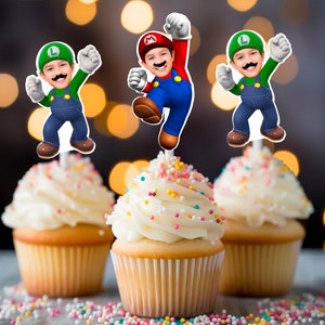 Numériques Mario et Luigi, Bowser, décorations pour cupcakes princesse Peach, décorations pour cupcakes photo, thème d&#39;anniversaire de Mario, décorations pour cupcakes Mario