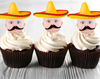 Personalized Mexican Fiesta Cupcake Toppers, Mariachi Birthday (Digital Download)