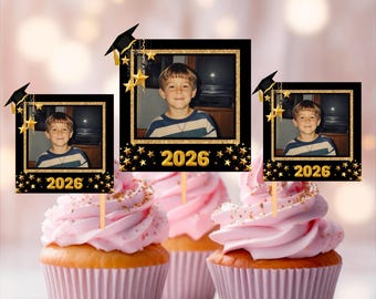 Custom Photo Graduation Cupcake Toppers, Grad party decor