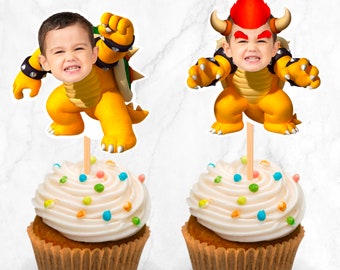 Bowser Cupcake Topper, Mario Birthday Theme, Custom Face Cupcake Toppers