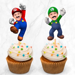 Mario and Luigi Cupcake Toppers, Photo Cupcake Toppers, Cupcake Toppers with Photo, Mario Birthday Theme, Mario cupcake Toppers