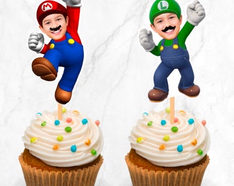 Mario and Luigi Cupcake Toppers, Photo Cupcake Toppers, Cupcake Toppers with Photo, Mario Birthday Theme, Mario cupcake Toppers