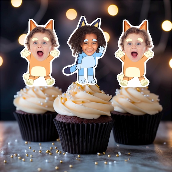 Bluey Birthday Cupcake Toppers, Personalized Photo Face