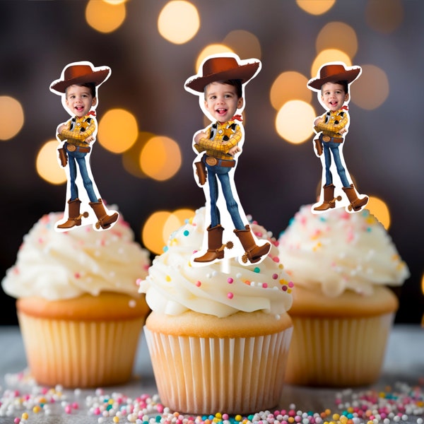 Woody Cupcake Toppers, Photo Cupcake Toppers, Custom Cupcake Toppers, Toy Story Birthday Theme, Woody cupcake Toppers