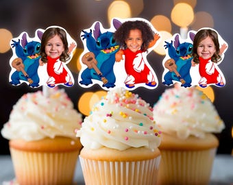 Digital Stitch Cake Topper, Lilo Kuchenstecker, Cupcake Topper mit Foto, Stitch Birthday Thema