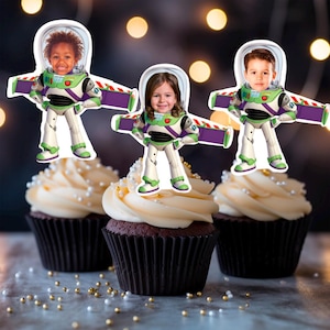 Digital Buzz  Cupcake Toppers, Toy Story Cupcake Toppers, Cupcake Toppers with Photo, Astronaut Birthday Theme