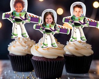 Digital Buzz Cupcake Toppers, Toy Story Cupcake Topper, Cupcake Topper mit Foto, Astronaut Geburtstagsthema