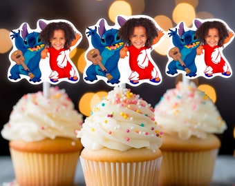 Stitch Cupcake Toppers, Lilo Cupcake Toppers, Cupcake Toppers with Photo, Stitch Birthday Theme