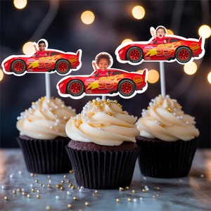 Cars Cupcake Toppers, Photo Cupcake Toppers, Cupcake Toppers with Photo, Mcqueen Birthday Theme, Cars cupcake Toppers
