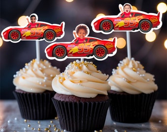Cars Cupcake Toppers, Photo Cupcake Toppers, Cupcake Toppers with Photo, Mcqueen Birthday Theme, Cars cupcake Toppers