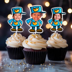 Dog Man Photo Cupcake Toppers: Personalized Birthday Theme (Digital)