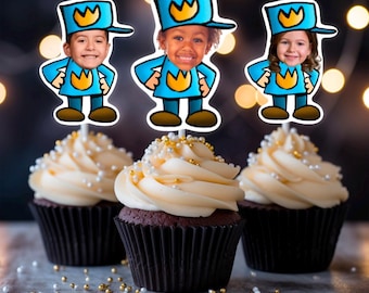 Dog Man Photo Cupcake Toppers: Personalized Birthday Theme (Digital)