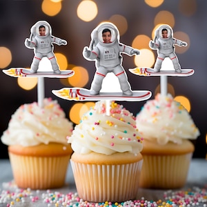 Astronaut Cupcake Toppers, Photo Cupcake Toppers, Cupcake Toppers with Photo, Space Birthday Theme, Astronaut cupcake Toppers