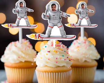 Personalized Astronaut Photo Cupcake Toppers, Space Birthday Party