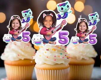 Gabby Dollhouse Photo Cupcake Toppers, Personalized Face, Handmade