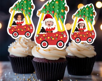 Personalized Christmas Face Cupcake Toppers