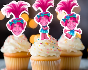 Trolls  Cupcake Toppers, Poppy Cupcake Toppers, Photo Cupcake Toppers, Trolls Birthday Theme