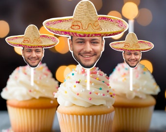 Mariachi Cupcake Toppers, Photo Cupcake Toppers, Cupcake Toppers with Photo, Mexican Birthday Theme, Fiesta cupcake Toppers