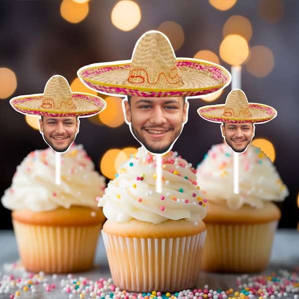 Mariachi Cupcake Toppers, Photo Cupcake Toppers, Cupcake Toppers with Photo, Mexican Birthday Theme, Fiesta cupcake Toppers