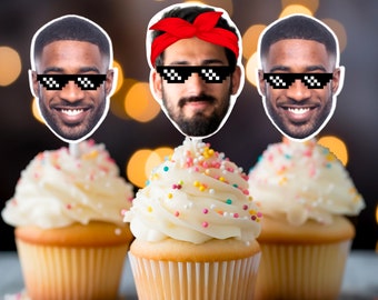 Personalized Photo Cupcake Toppers, Funny Birthday Theme