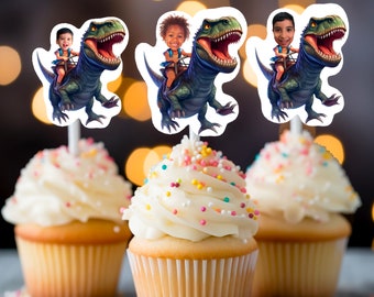 Dinosaur Photo Cupcake Toppers, T-Rex Birthday Theme