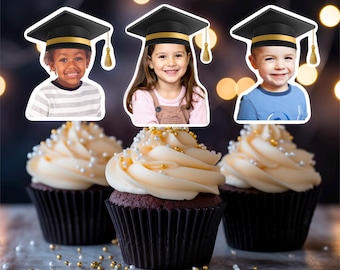 Funny Face Graduation Party Decor, Custom Graduation Toppers, Grad Cupcake Toppers, Grad Gift
