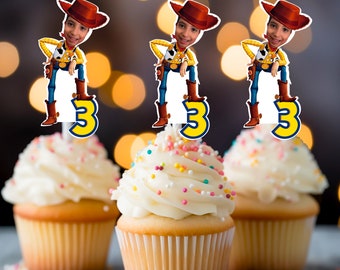 Personalized Woody Birthday Cupcake Toppers, Photo Toppers