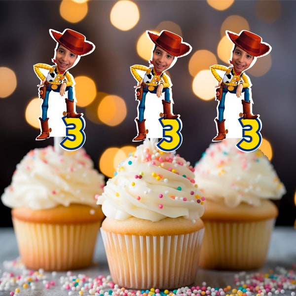 Woody Cupcake Toppers, Photo Cupcake Toppers, Cupcake Toppers with Photo, Woody Birthday Theme, kids cupcake Toppers