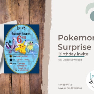 Invitaciones de cumpleaños de Pokémon - Descarga digital