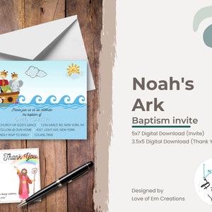 Noah&#39;s Ark Baptism Invite Set - Digital Download