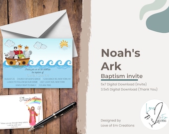 Noah's Ark Baptism Invite Set - Digital Download