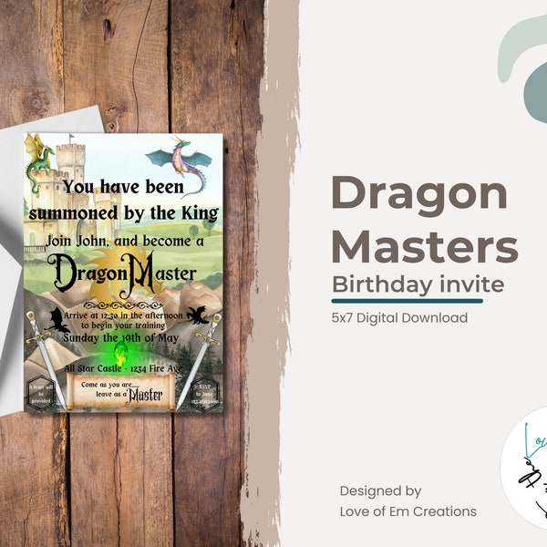 Dragon Masters Birthday Invitation - Digital Download