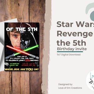 Invitación de cumpleaños de Star Wars (Especial 5.° y normal) - Descarga digital