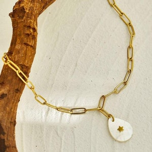 Natural Shell Pendant, Star Necklace, 18K Gold Plated, Layering Necklace, Statement Necklace, Gift for her, Handmade jewelry, FREE SHIPPING