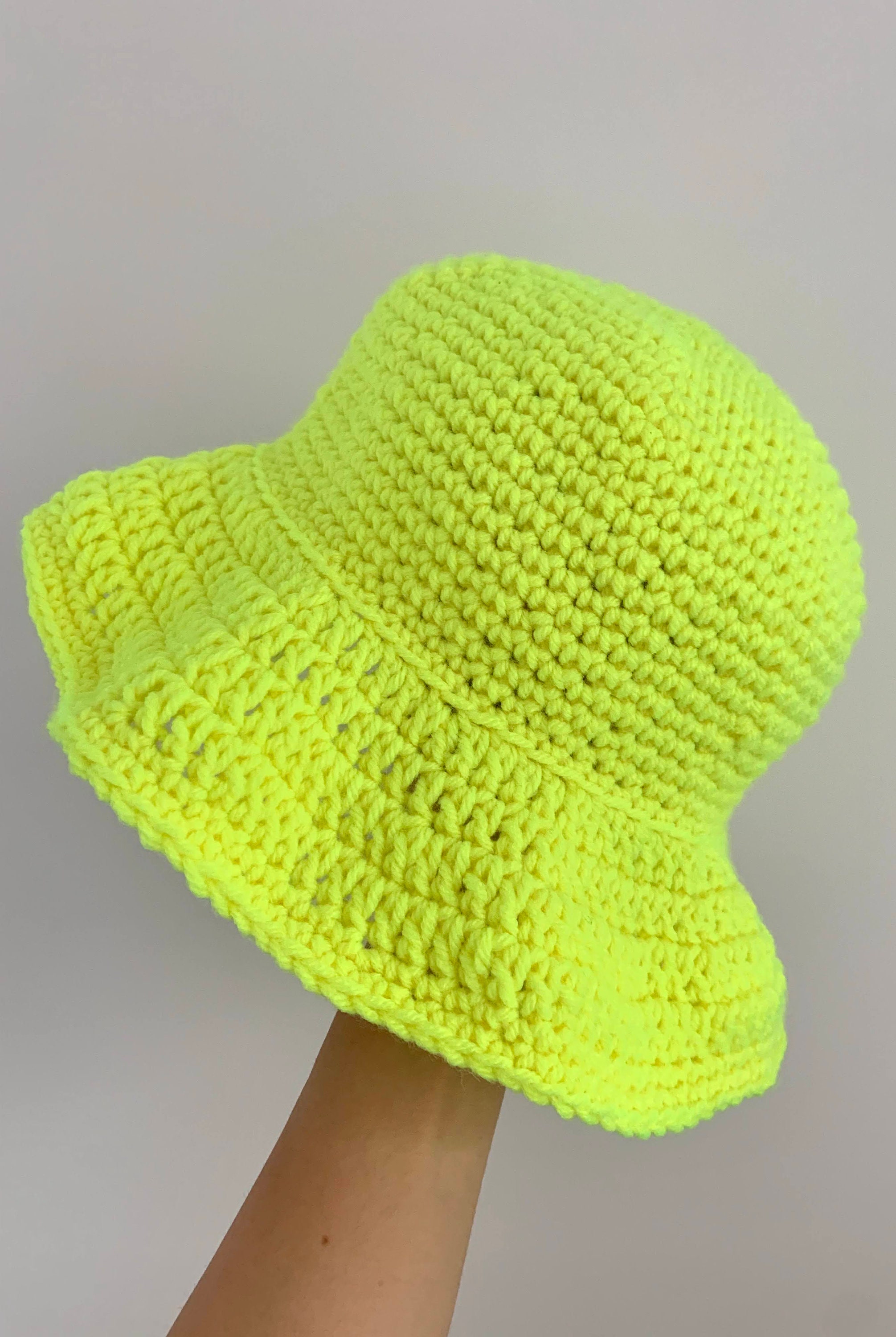 Bucket hat Summer Neon Yellow Handmade crochet | Etsy