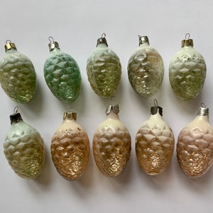 Green & Copper Glass Pinecones - Vintage Christmas Decorations/Ornaments