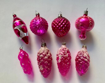 Pink/Purple Glass Pendants - Vintage Christmas Decorations/Ornaments