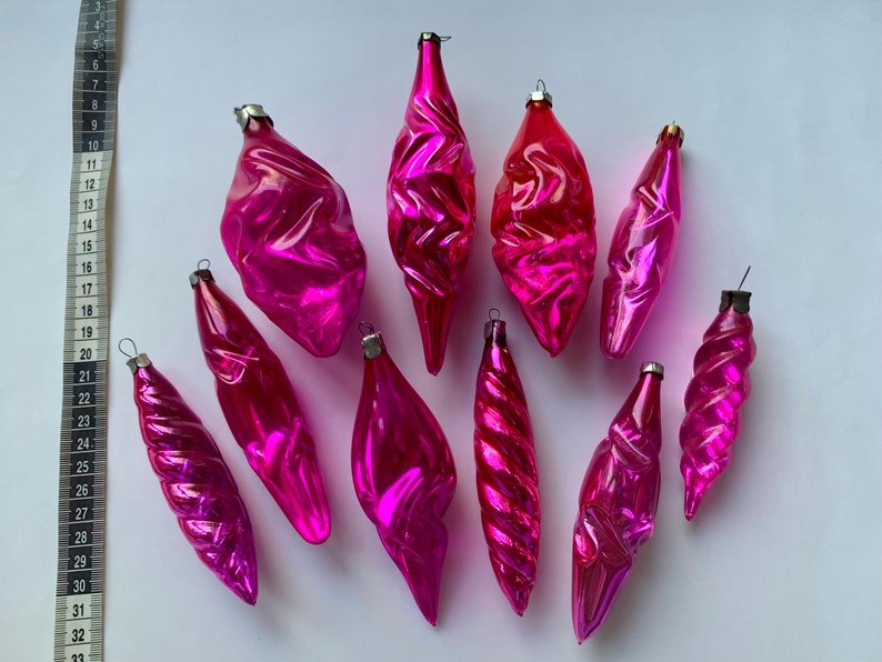 Pink/Purple Glass Icicles Vintage Christmas Decorations/Ornaments image 8