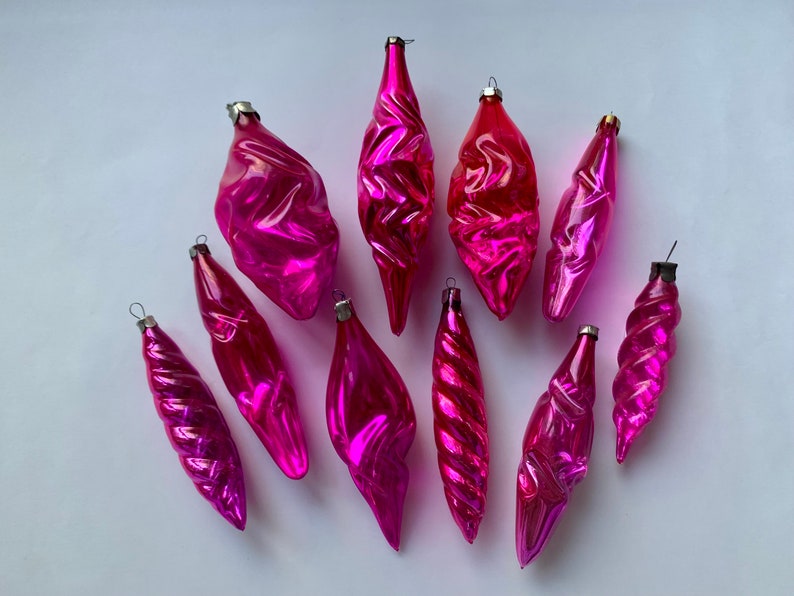 Pink/Purple Glass Icicles Vintage Christmas Decorations/Ornaments image 1