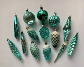 Green Glass Pendants - Vintage Christmas Decorations/Ornaments
