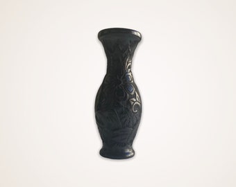 Handcarved vase in black clay, circa 1970