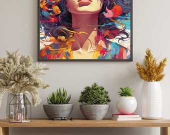 Colorido arte de pared para decoración del hogar retrato de mujer