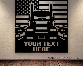 Trucker Metal Monogram Sign - Kenworth - American Flag - Country Road - Free Shipping