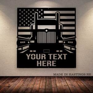 Trucker Metal Monogram Sign - International 9900 - American Flag - Country Road - Free Shipping
