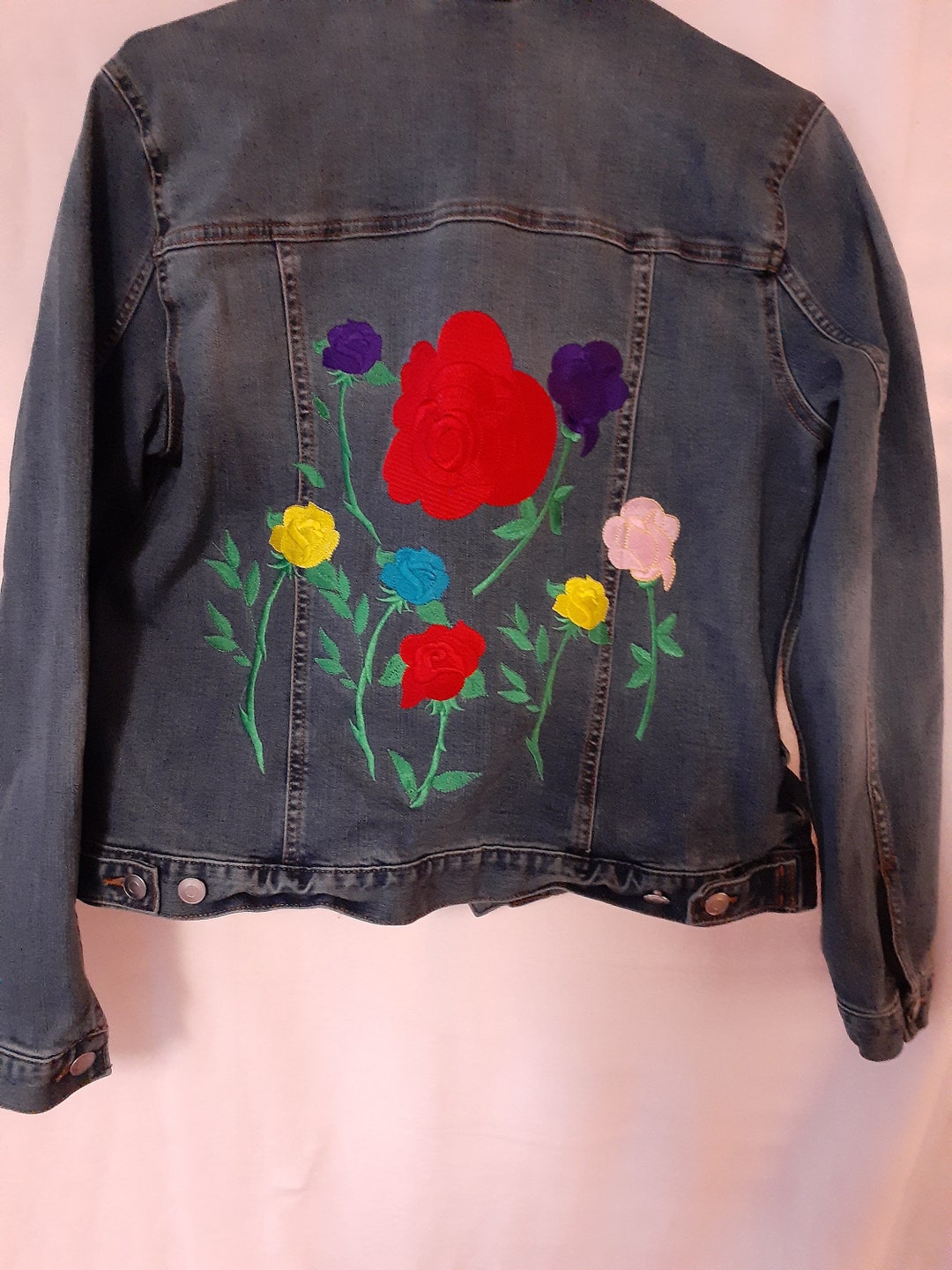 Time and Tru Women's Floral Embroidered Denim Jean Jacket - Etsy