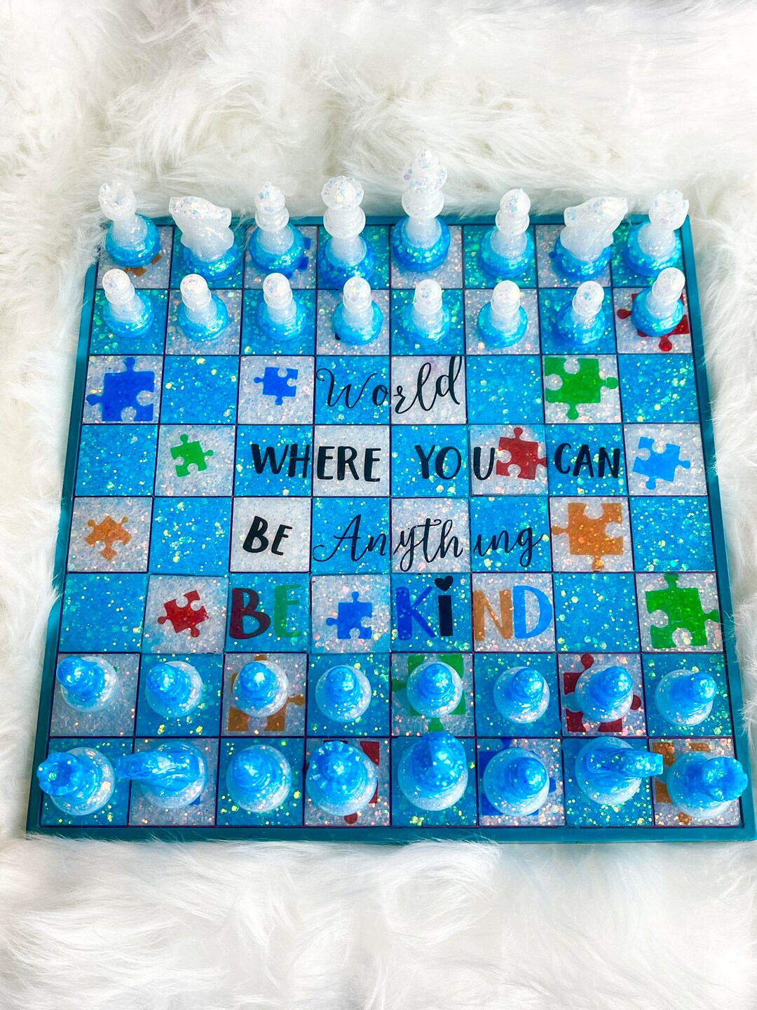 Autism L Be Kind I Chess and Checker Board Game Set Handmade Resin Home Decor Board Games Etsy