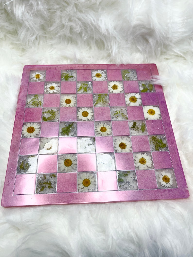 Chess and Checker Board Game Set Handmade Resin Home Decor Board Games I Pink Flower I Valentine