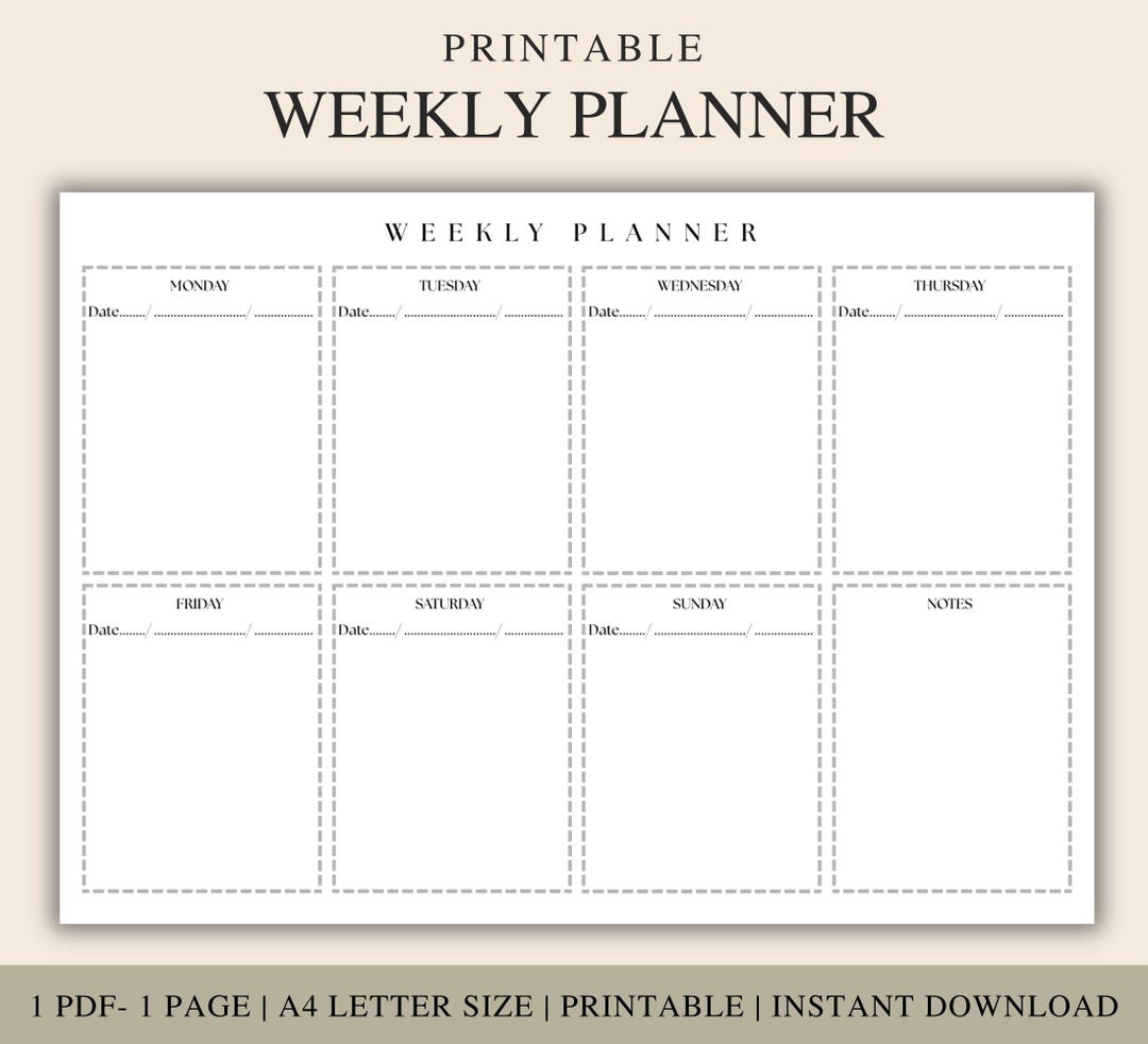 Minimalist Weekly Planner Printable: Simple A4 Organizer (digital PDF ...