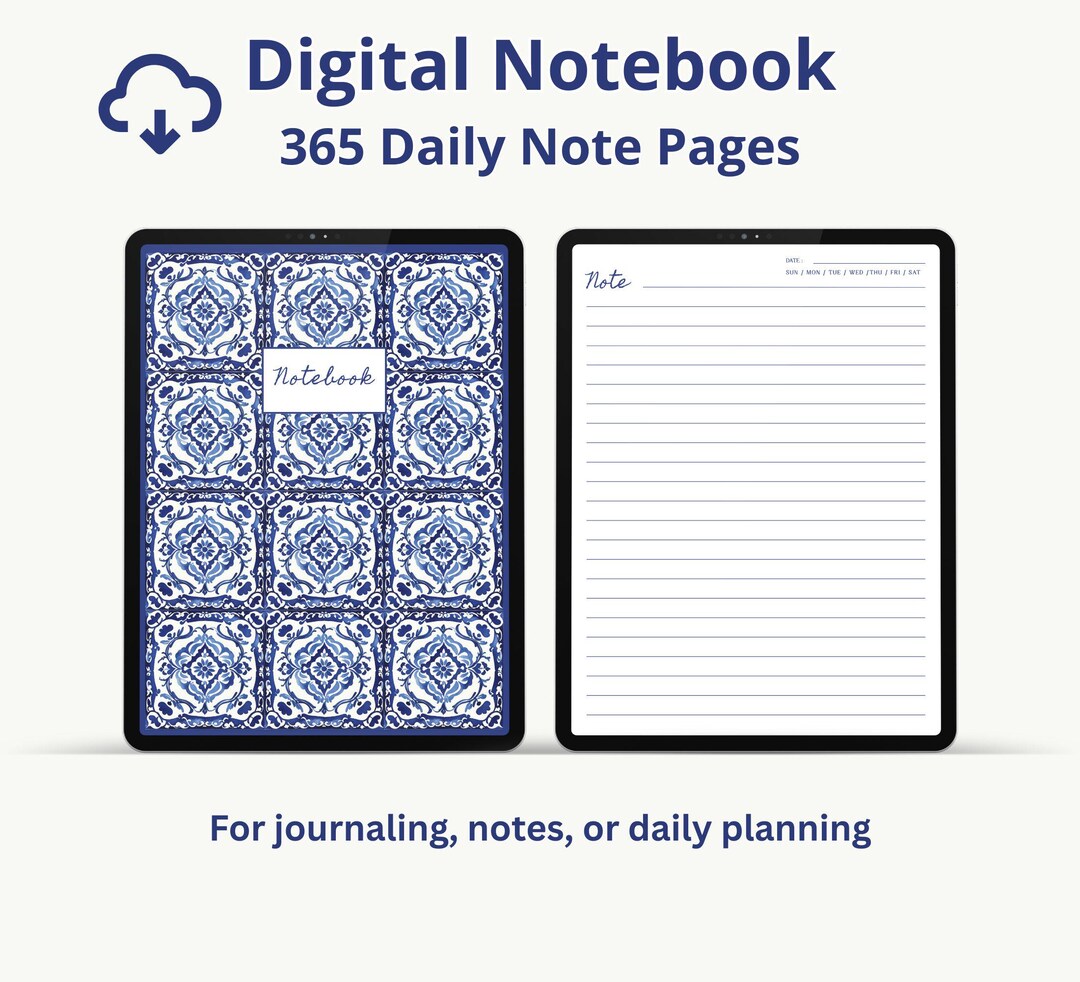 Digital Notebook With 365 Daily Diary Journal Note Pages | Blue White ...