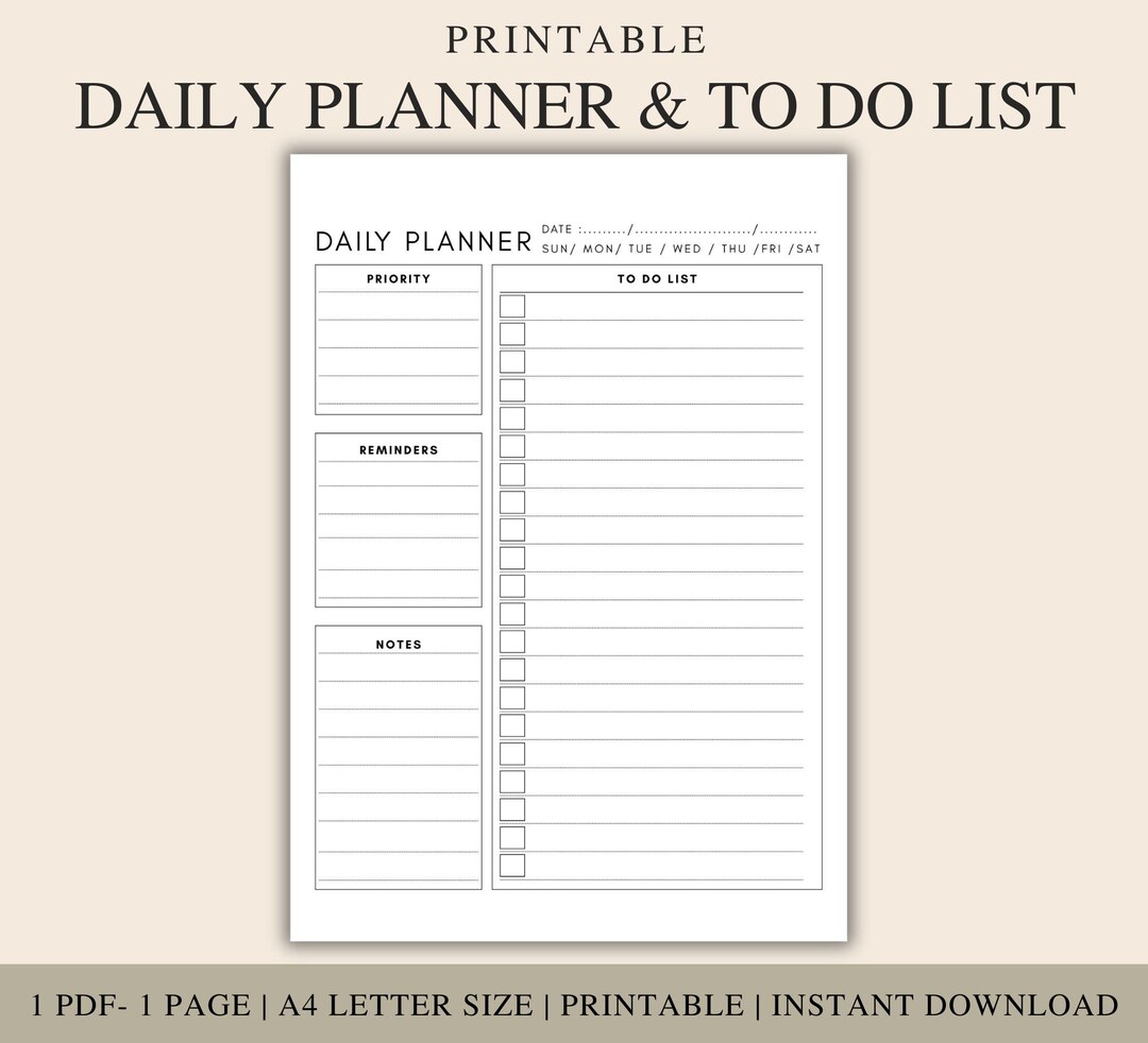Minimalist A4 Daily Planner Printable: To-do List PDF (instant Download ...